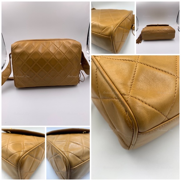 Authentic CHANEL Lambskin Camel (Dark Beige) Large Camera Bag with Tassel - Picture 5 of 12